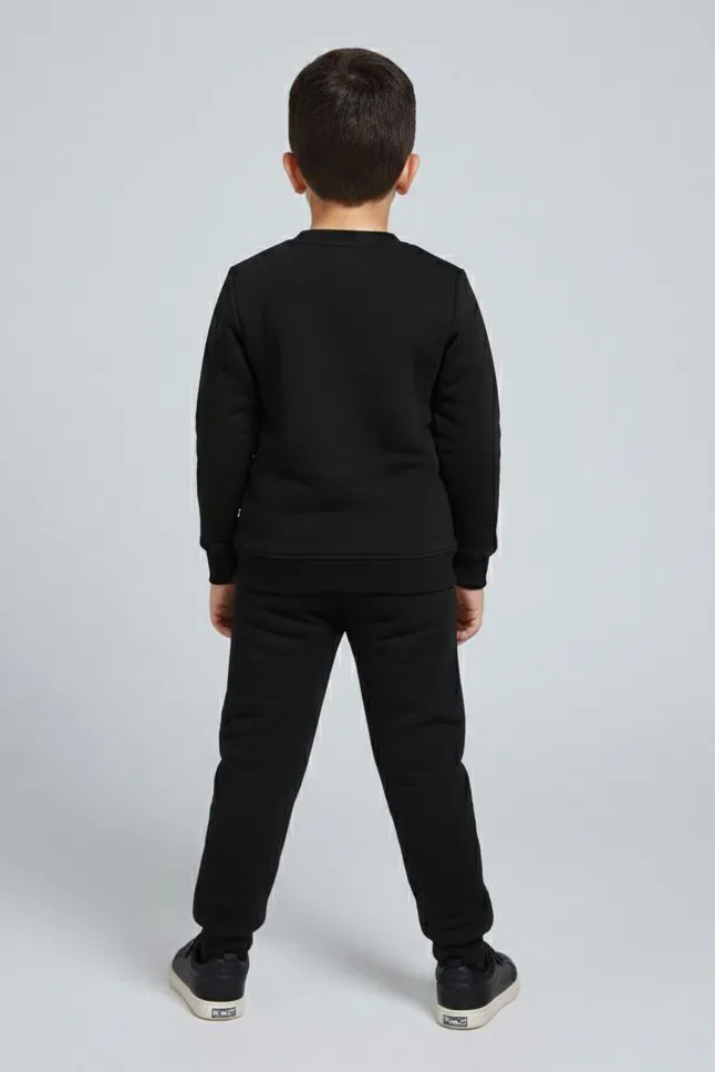 Erkek Çocuk Siyah Baskılı Şardonlu Pijama Takımı - 28097-SIYAH - 2