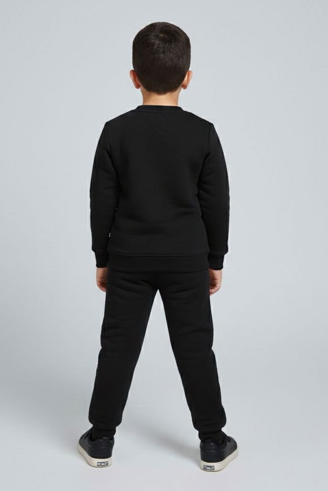 Erkek Çocuk Siyah Baskılı Şardonlu Pijama Takımı - 28097-SIYAH - TOFİSA