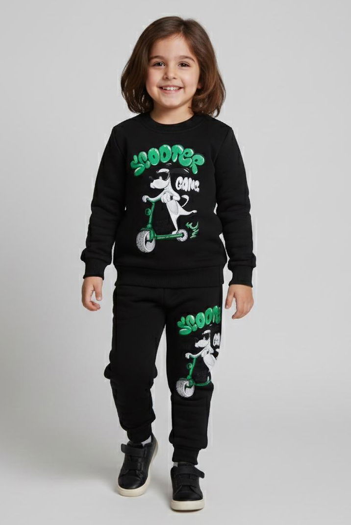 Erkek Çocuk Siyah Baskılı Şardonlu Pijama Takımı - 28100-SIYAH - 1