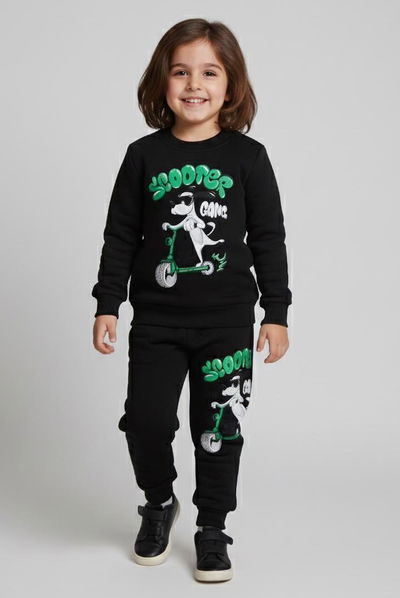 Erkek Çocuk Siyah Baskılı Şardonlu Pijama Takımı - 28100-SIYAH 