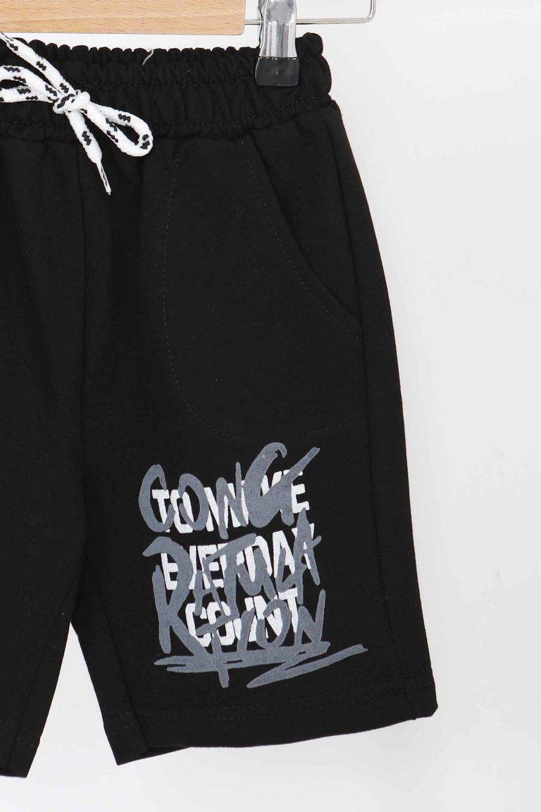 Erkek Çocuk Siyah Baskılı Şort - 27330 - TOFİSA