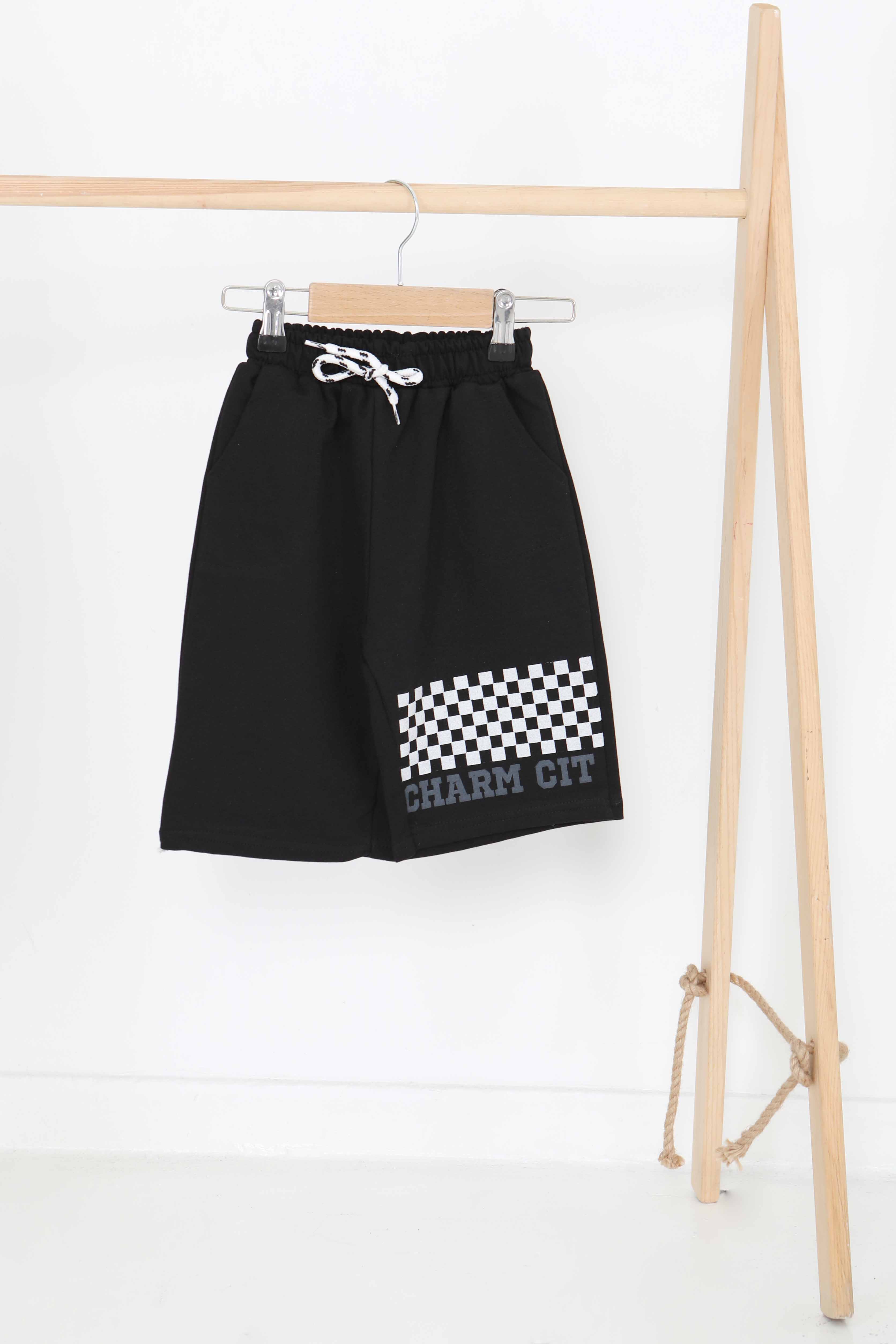 Erkek Çocuk Siyah Baskılı Şort - 27339 - 1