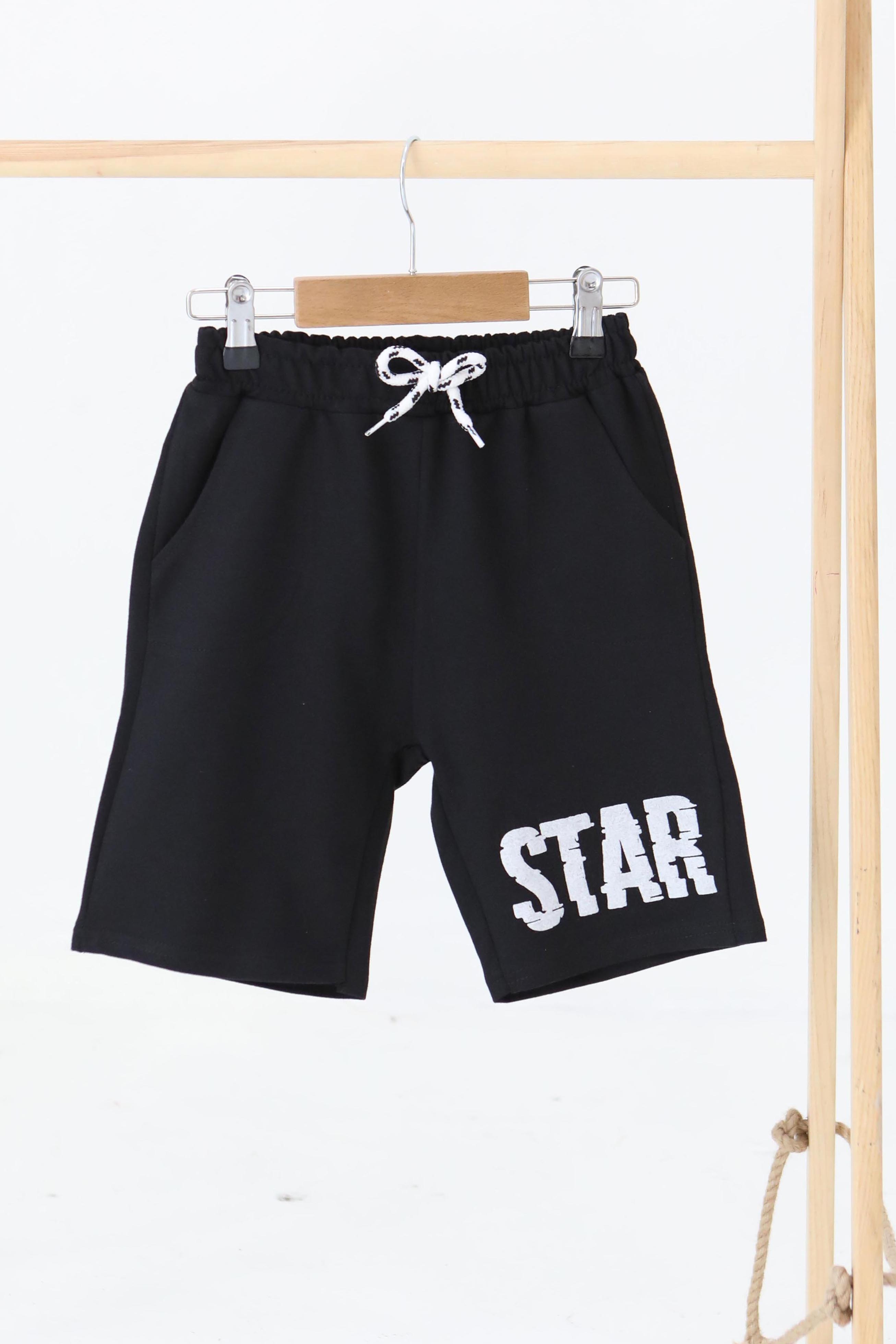 Erkek Çocuk Siyah Baskılı Şort - 27341 - 1