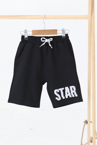 Erkek Çocuk Siyah Baskılı Şort - 27341 