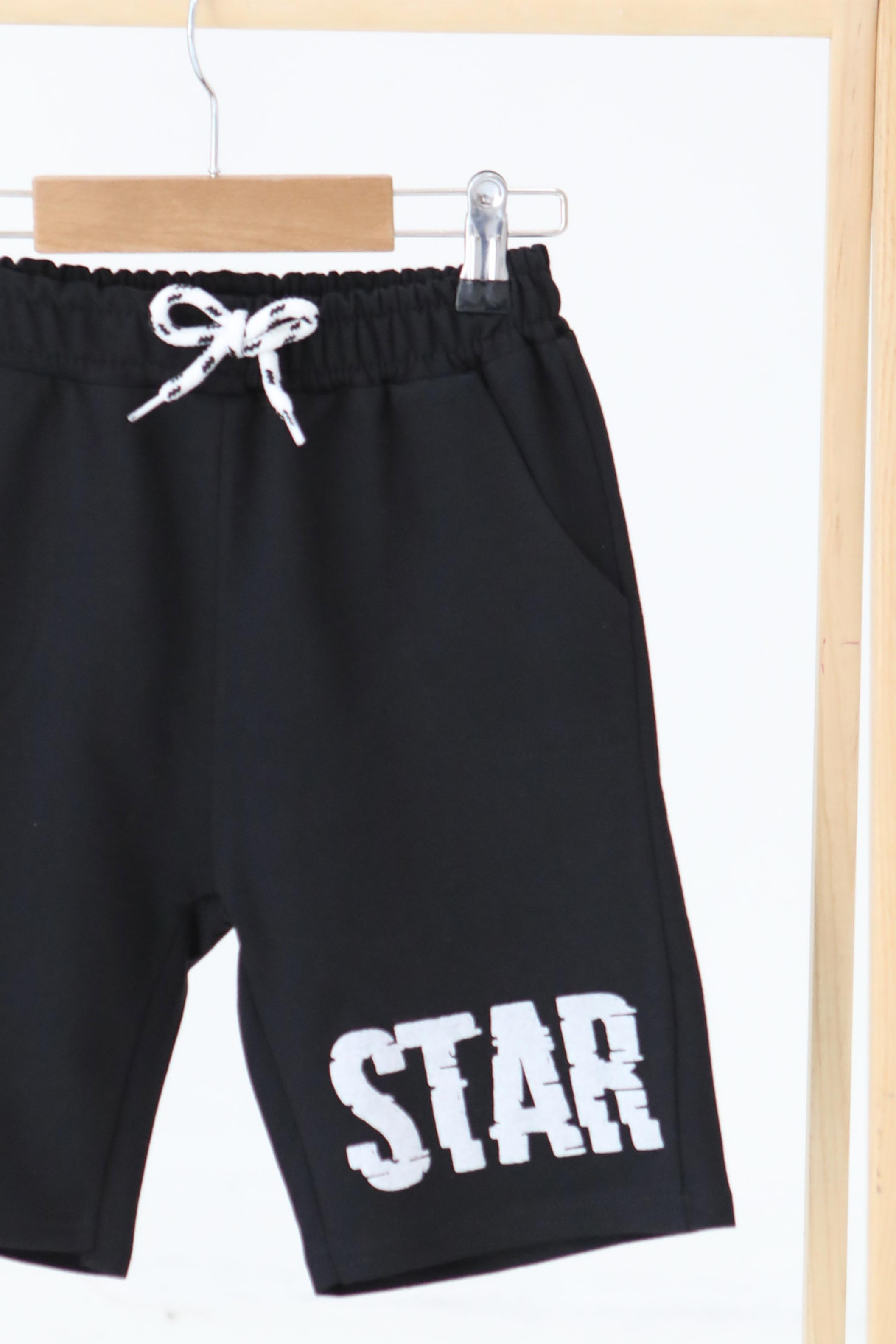 Erkek Çocuk Siyah Baskılı Şort - 27341 - 2