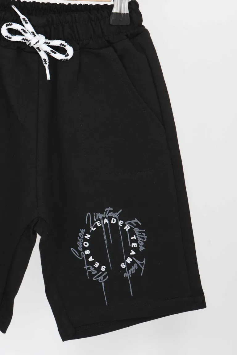 Erkek Çocuk Siyah Baskılı Şort - 27342 - TOFİSA