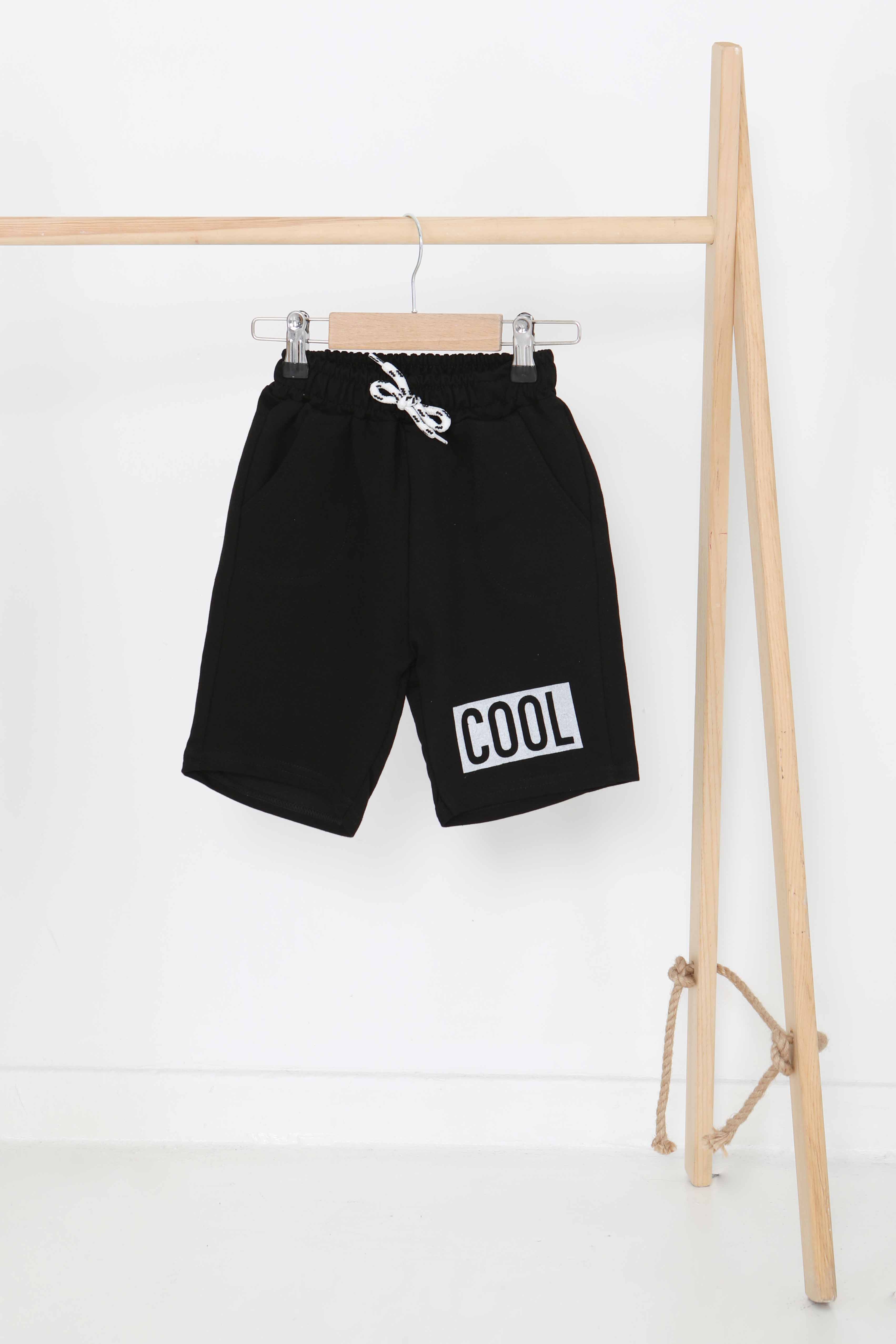 Erkek Çocuk Siyah Baskılı Şort - 27344 - 1