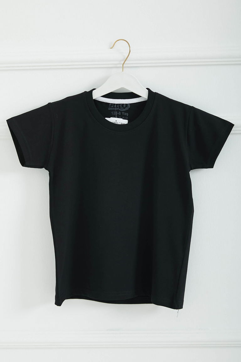 Erkek Çocuk Siyah Bisiklet Yaka Basic Kısa Kollu T-Shirt - 26845 - TOFİSA
