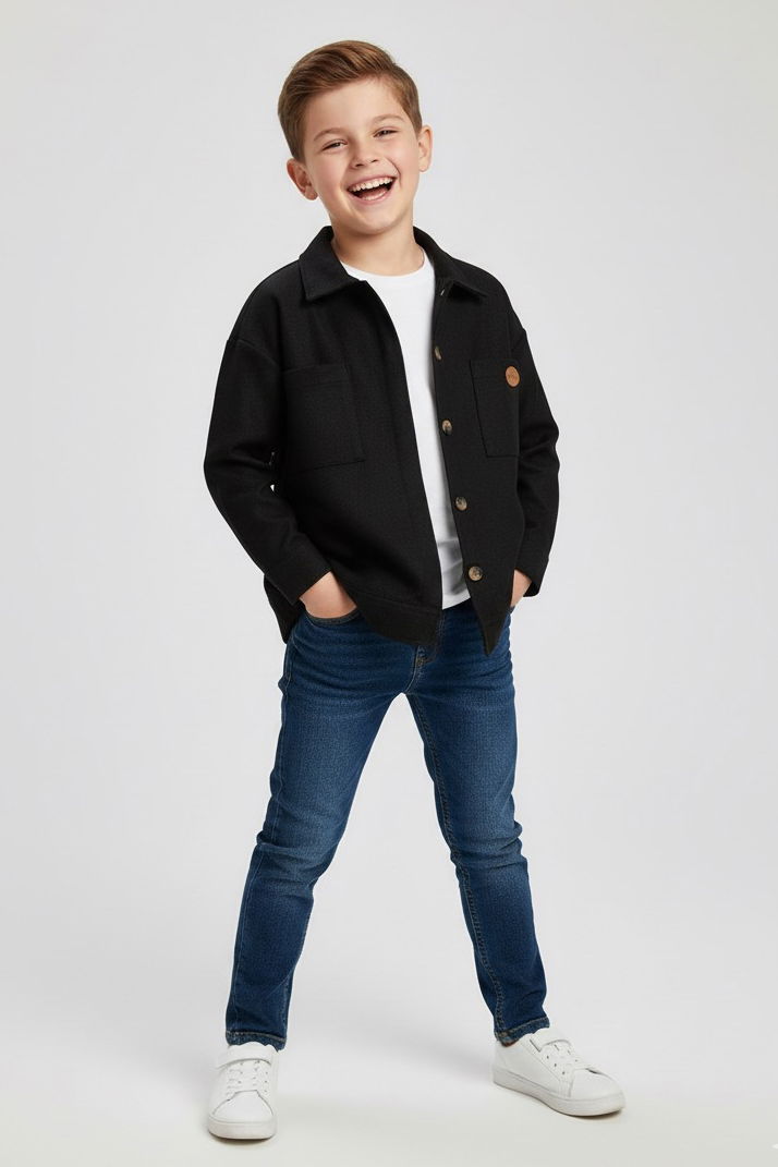 Erkek Çocuk Siyah Çitf Cepli Ceket - 27961-SIYAH - TOFİSA