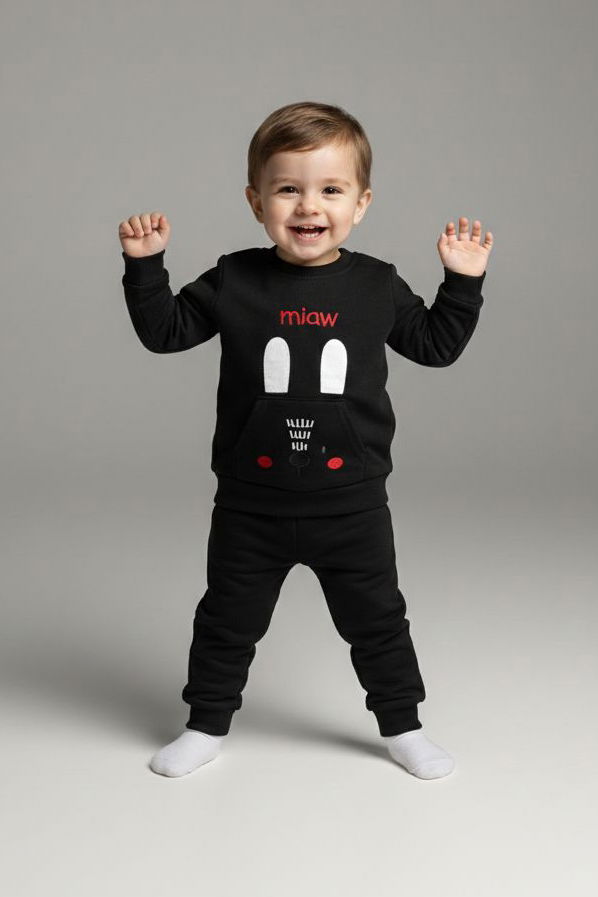 Erkek Çocuk Siyah Kanguru Cepli Takım - 28191-SIYAH - 1