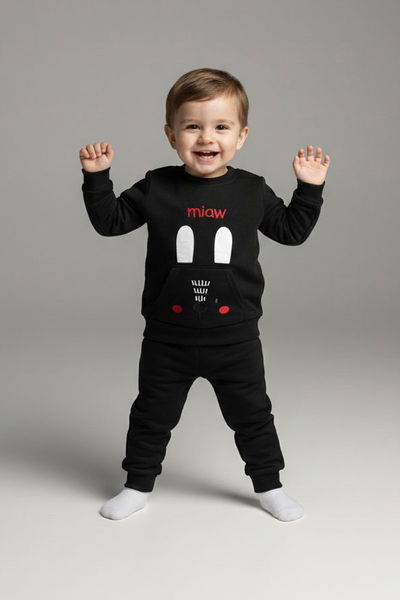 Erkek Çocuk Siyah Kanguru Cepli Takım - 28191-SIYAH 