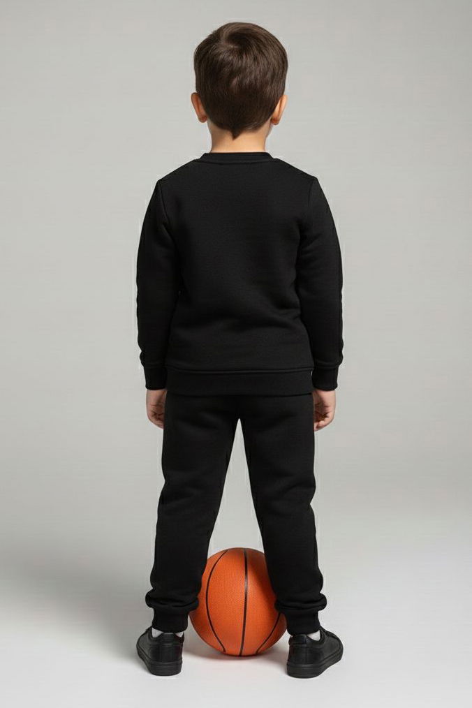 Erkek Çocuk Siyah Nakışlı Şardonlu İki İplik Takım - 28152-SIYAH - TOFİSA