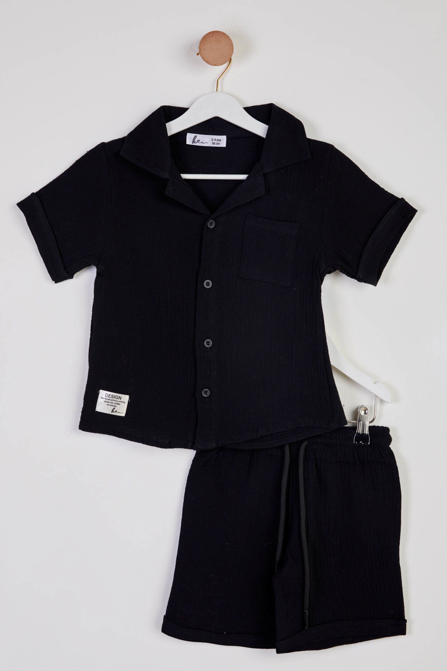 Erkek Çocuk Siyah Şortlu Gömlekli Takım - 25778 - 1