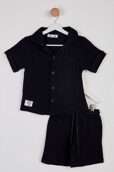 Erkek Çocuk Siyah Şortlu Gömlekli Takım - 25778 