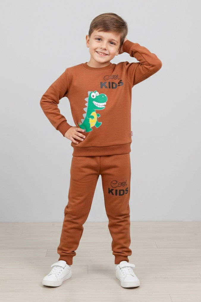 Erkek Çocuk Taba Baskılı İki İplik İkili Takım - 27967-TABA