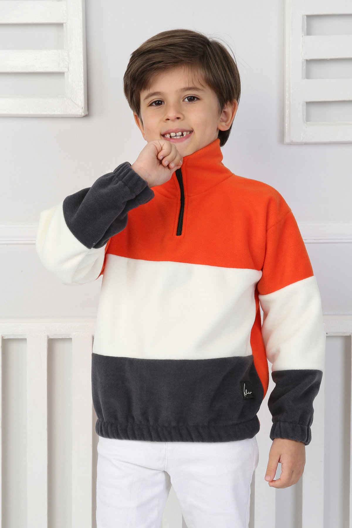 Erkek Çocuk Turuncu Renkli Çocuk Polar Sweat - 26724 - 3