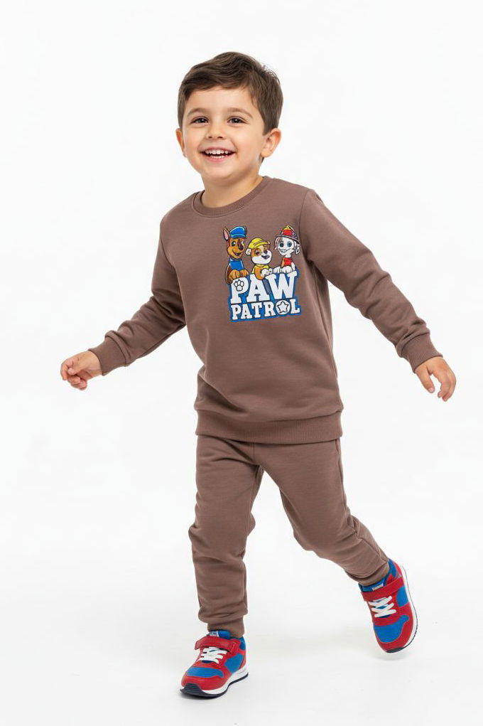 Erkek Çocuk Vizon Baskılı İki İplik Pijama Takımı - 28193-VIZON - 1