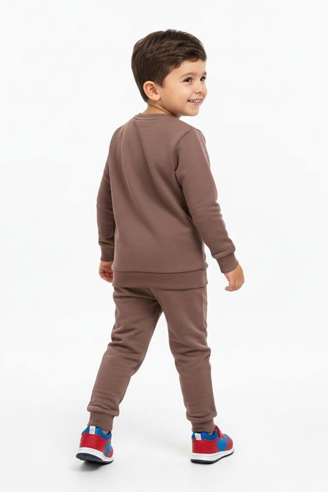 Erkek Çocuk Vizon Baskılı İki İplik Pijama Takımı - 28193-VIZON - 2