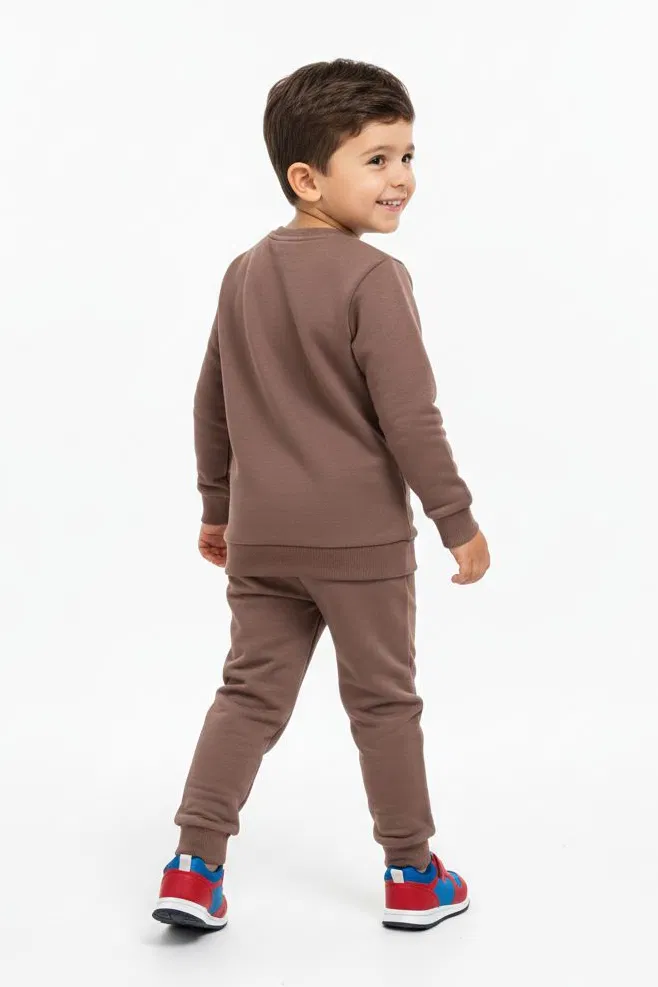 Erkek Çocuk Vizon Baskılı İki İplik Pijama Takımı - 28193-VIZON - TOFİSA