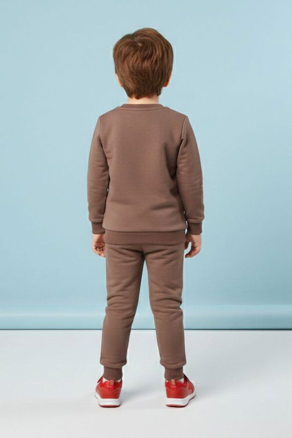 Erkek Çocuk Vizon Baskılı İki İplik Pijama Takımı - 28199-VIZON - 2