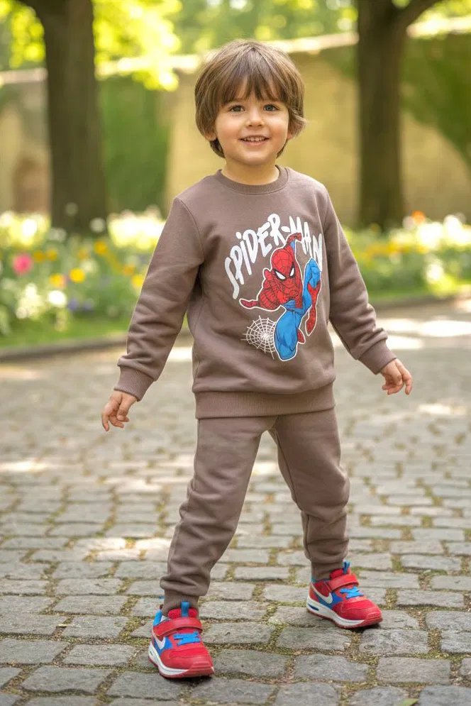 Erkek Çocuk Vizon Baskılı İki İplik Pijama Takımı - 28200-VIZON - TOFİSA