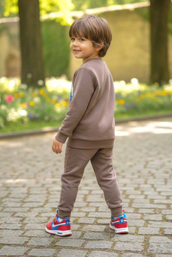 Erkek Çocuk Vizon Baskılı İki İplik Pijama Takımı - 28200-VIZON - 2