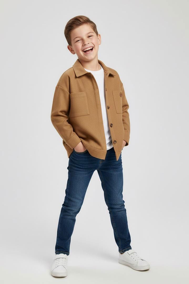 Erkek Çocuk Vizon Çitf Cepli Ceket - 27961-VIZON - TOFİSA