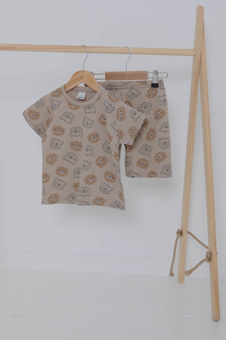 Erkek Çocuk Vizon Desenli İkili Takım - 27060 - TOFİSA