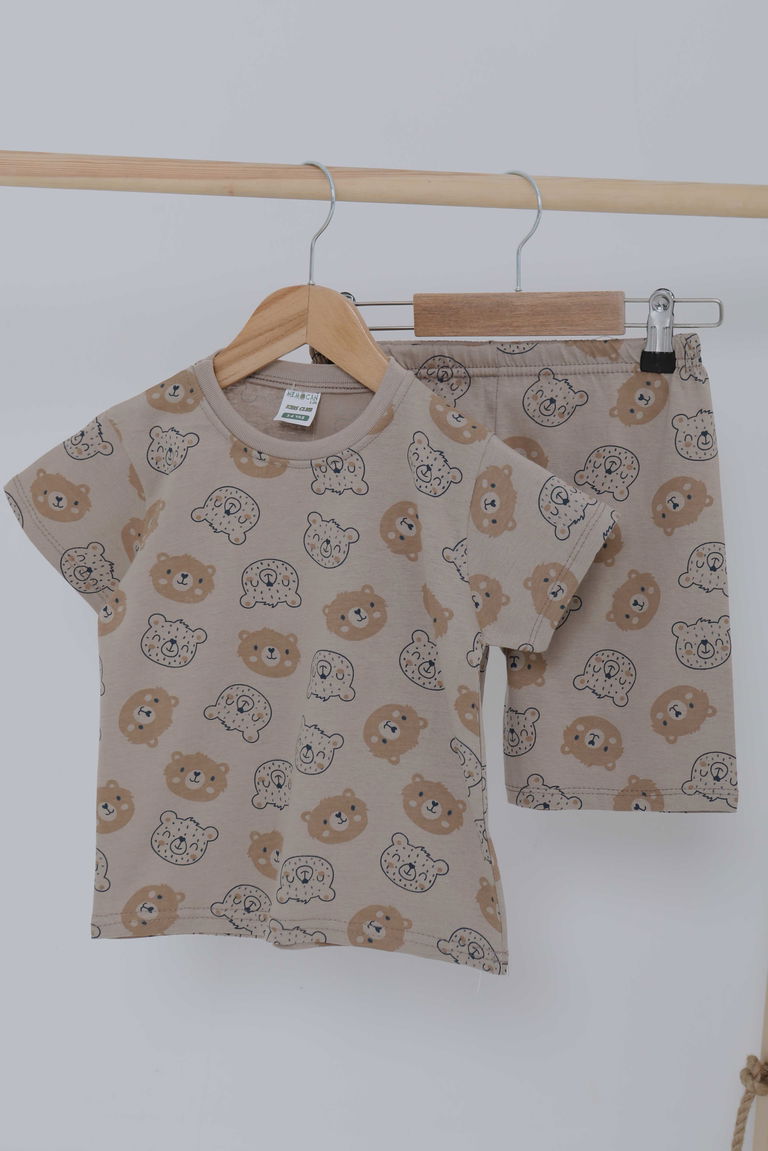 Erkek Çocuk Vizon Desenli İkili Takım - 27060 - TOFİSA