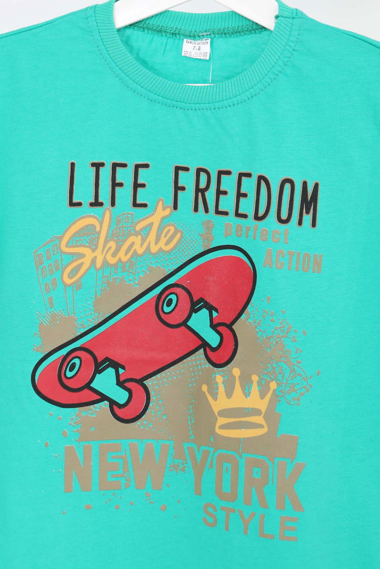 Erkek Çocuk Yesil Baskılı Kısa Kollu T-Şhirt - 27383 - TOFİSA