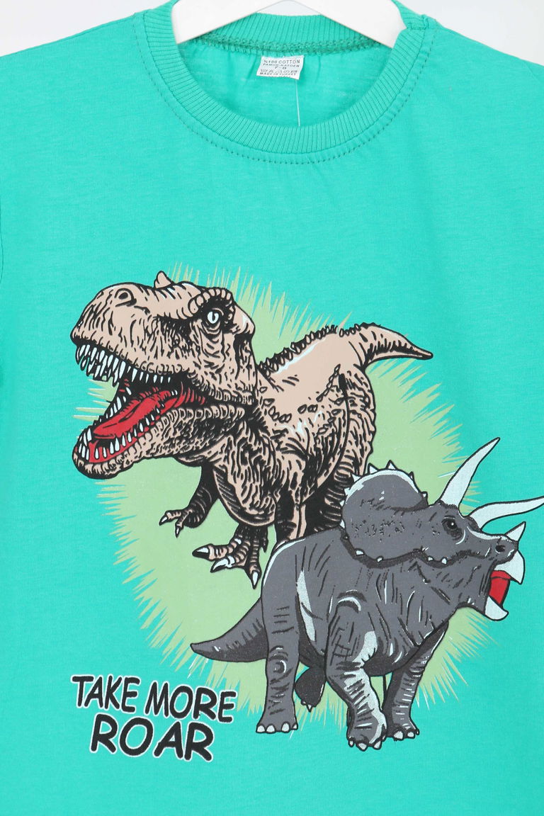 Erkek Çocuk Yesil Baskılı Kısa Kollu T-Şhirt - 27384 - TOFİSA