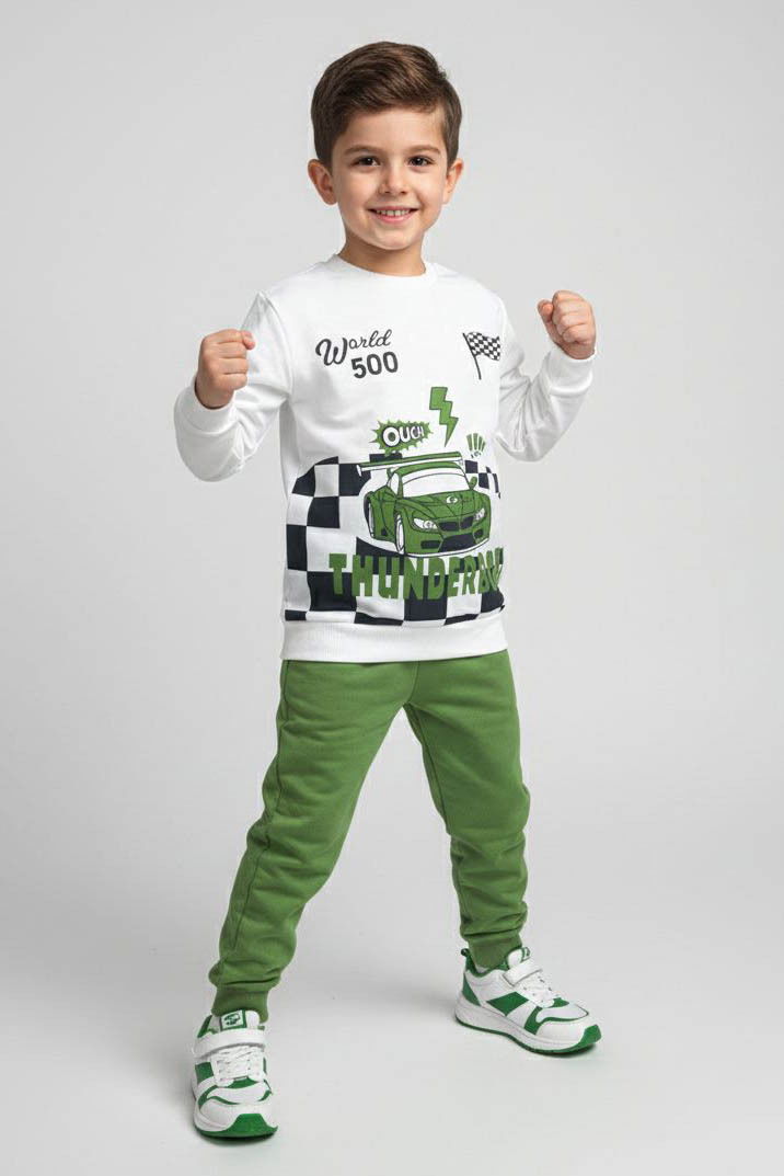 Erkek Çocuk Yesil Baskılı Şardonlu Pijama Takımı - 28242-YESIL - 1