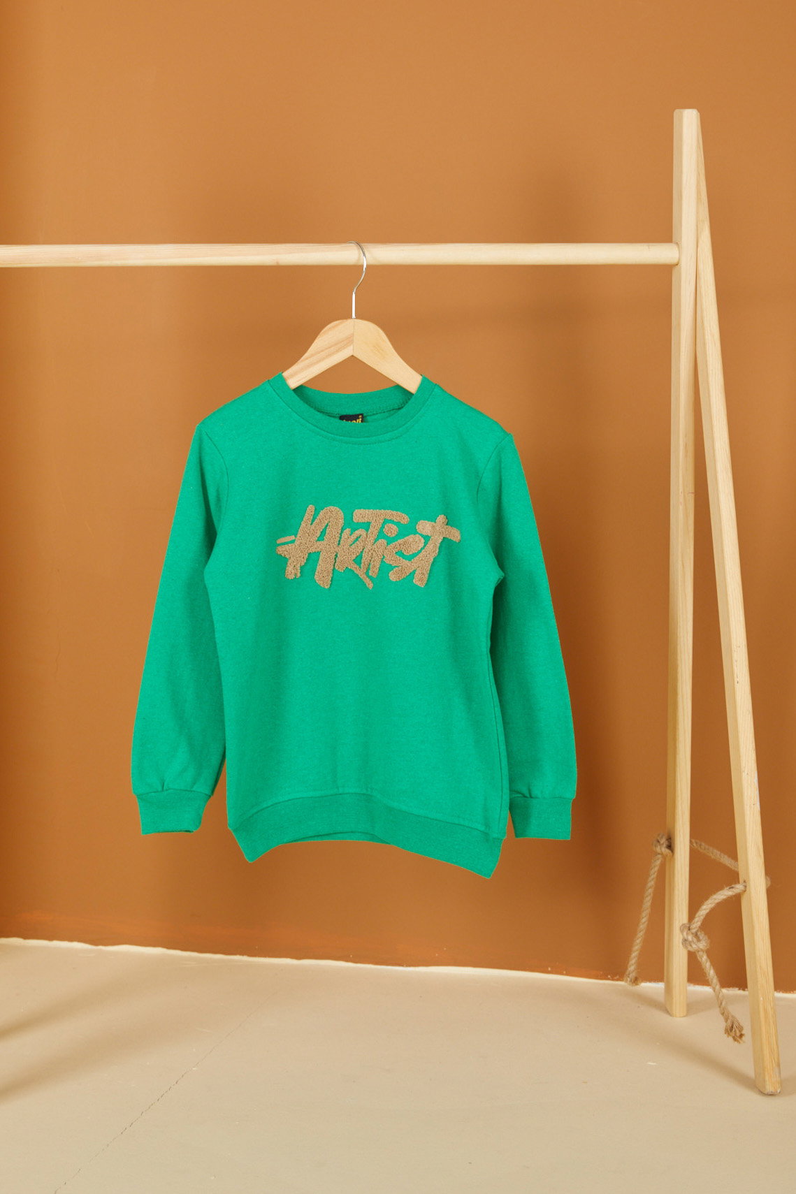 Erkek Çocuk Yesil Nakışlı Sweatshirt - 26553 - 1