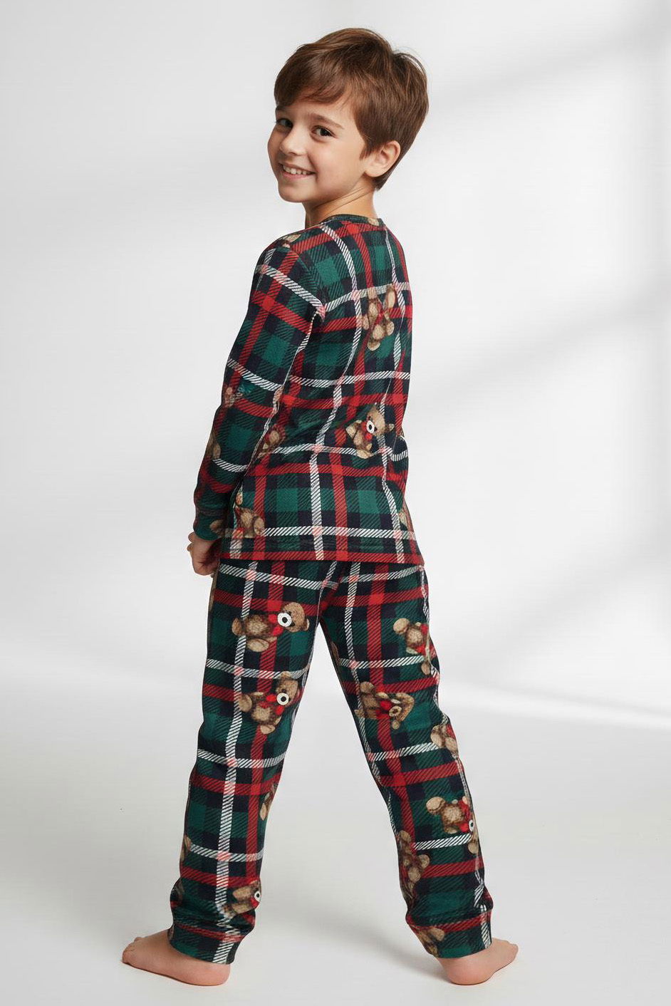 Erkek Çocuk Zümrüt Baskılı Süet Pijama Takımı - 28230-ZUMRUT - 2