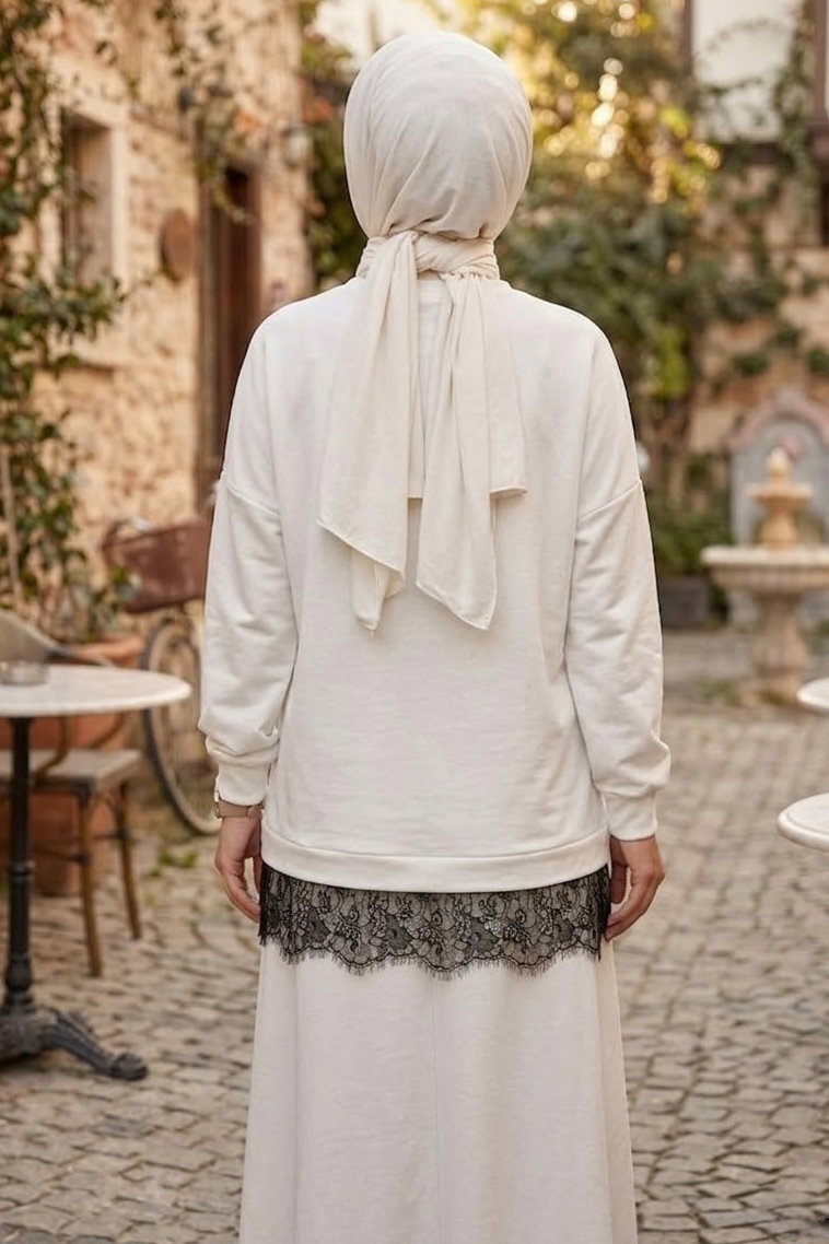 Eteği Dantelli Modal Tunik Beyaz - 28862-BEYAZ - 3