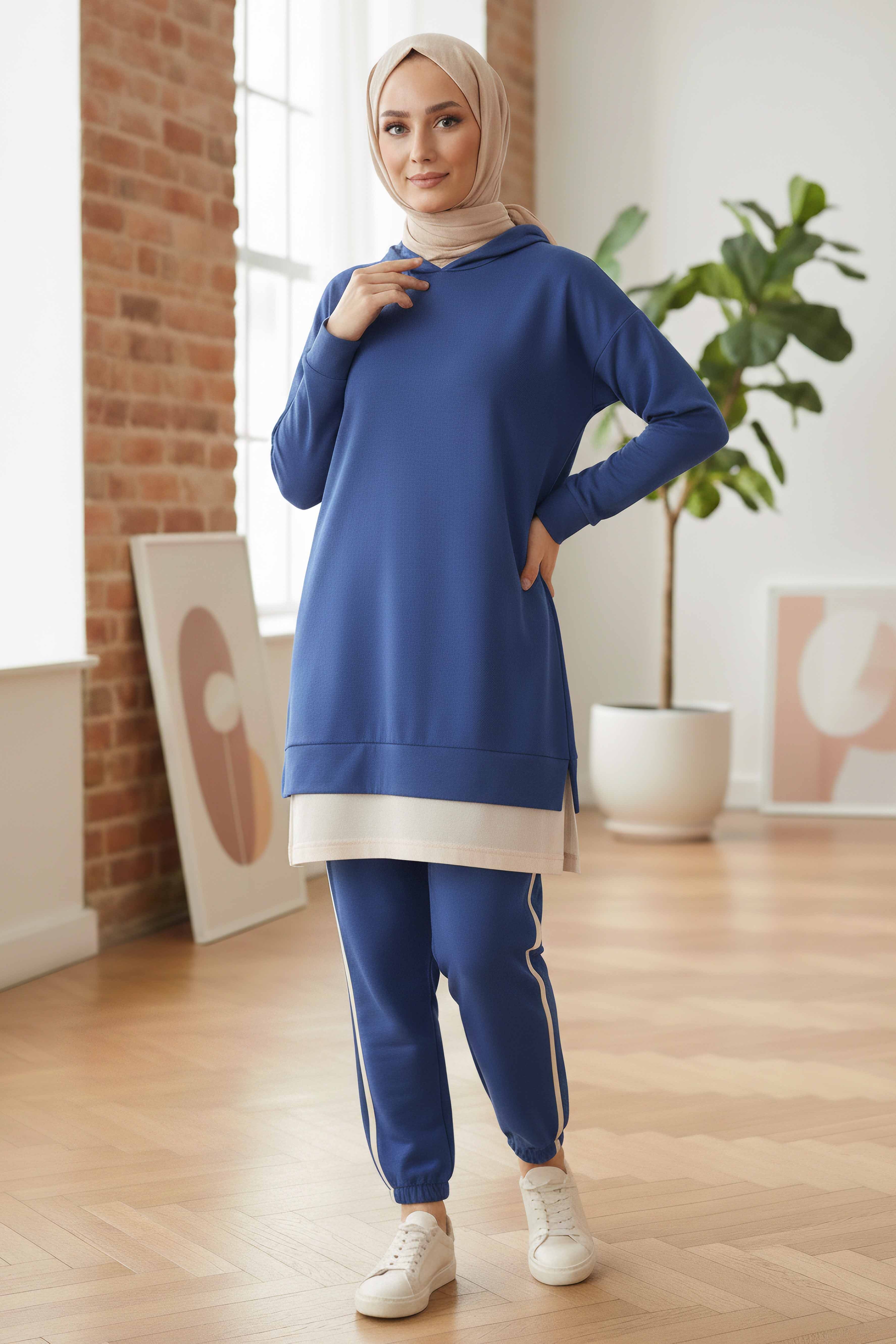 Eteği Garnili İkili Takım - 8330-INDIGO - 1