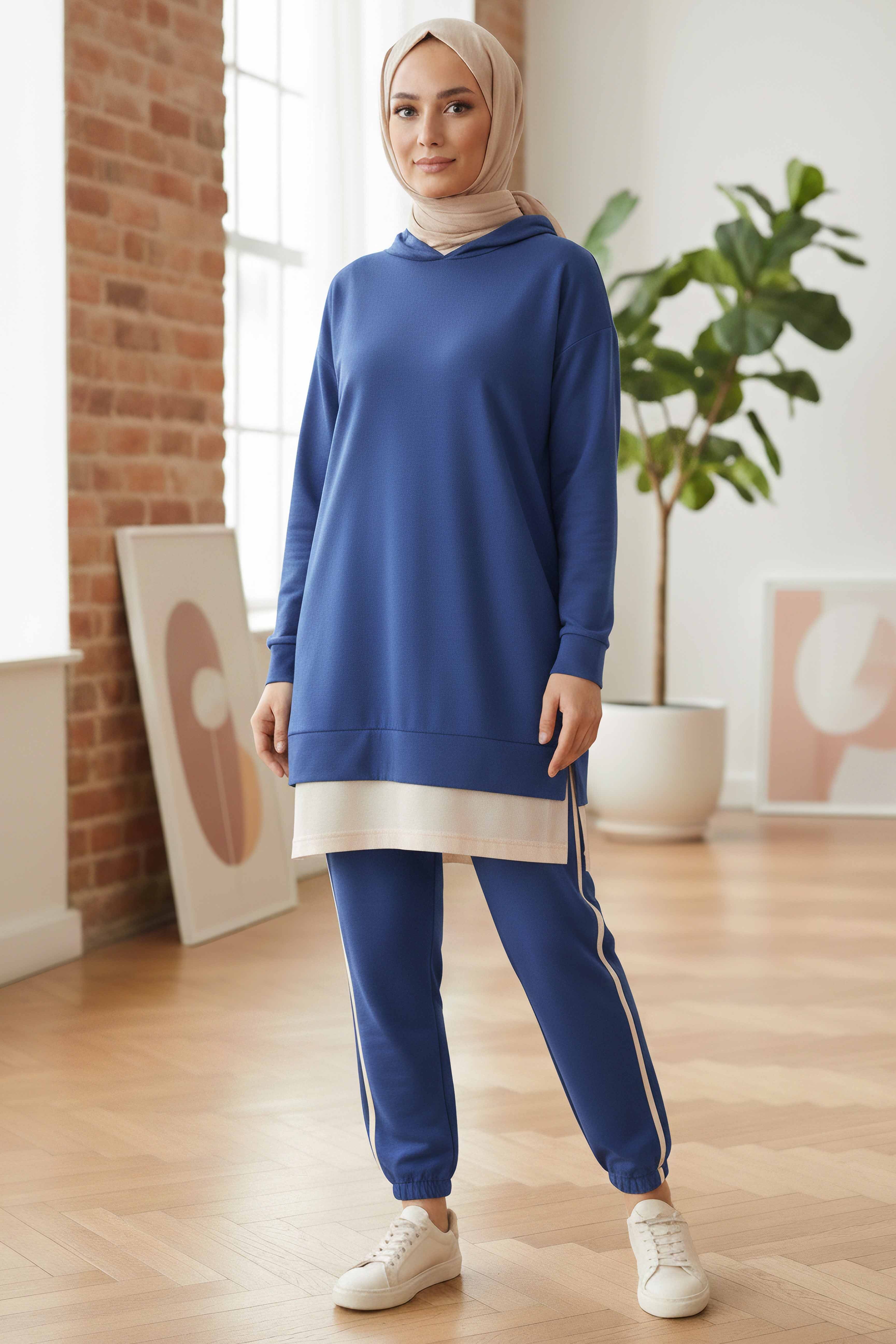 Eteği Garnili İkili Takım - 8330-INDIGO - 2