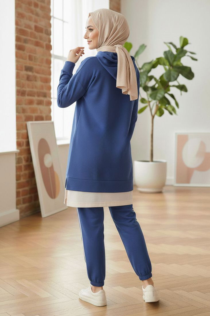 Eteği Garnili İkili Takım - 8330-INDIGO - 3