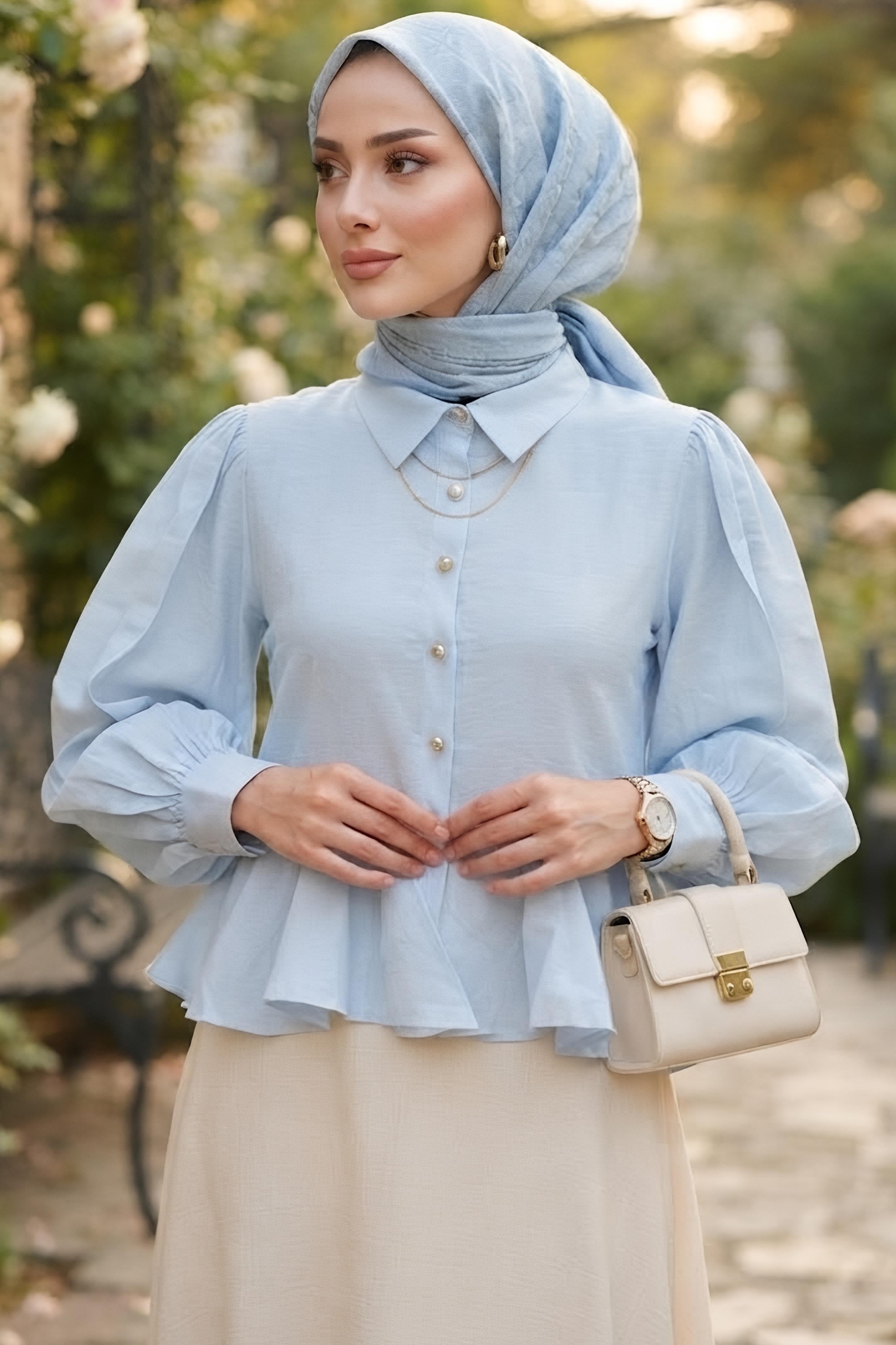 Eteği Pile Detaylı Gömlek Bebe Mavi - 28869-BEBE-MAVI - 2