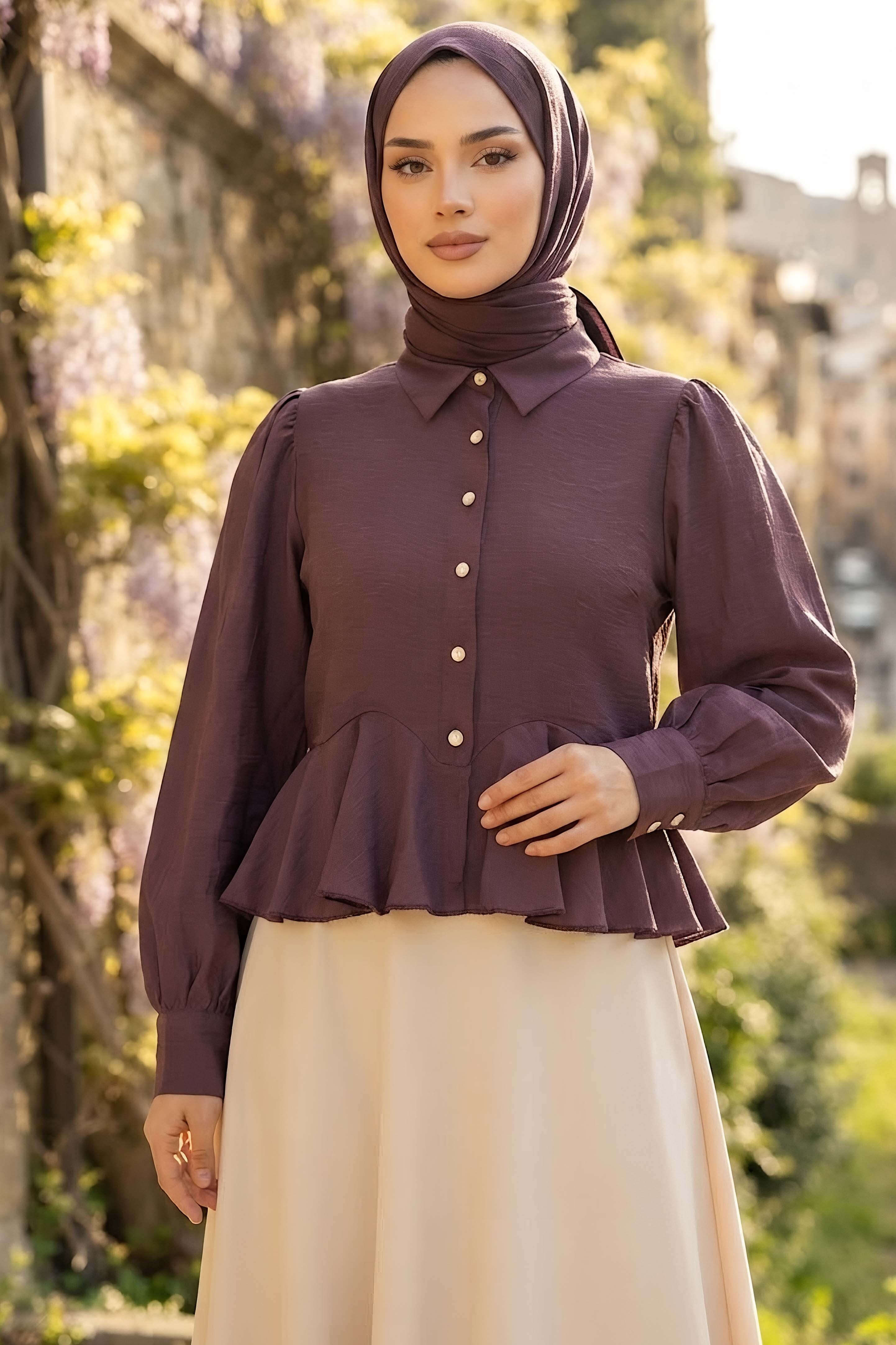 Eteği Pile Detaylı Gömlek Bordo - 28869-BORDO - 1