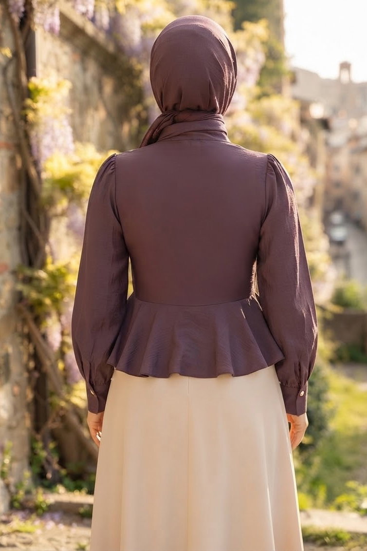 Eteği Pile Detaylı Gömlek Bordo - 28869-BORDO - 3