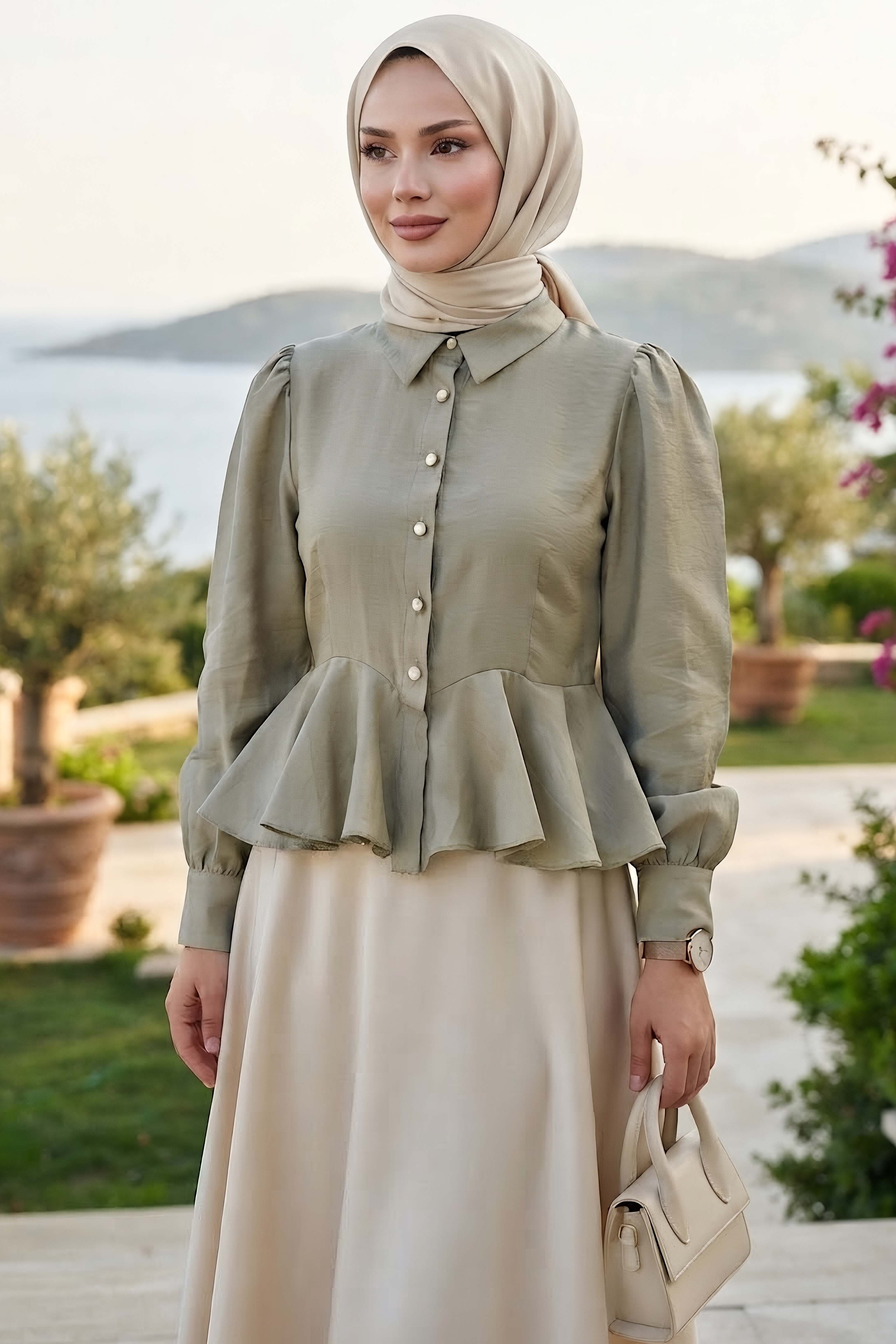 Eteği Pile Detaylı Gömlek Haki - 28869-HAKI - 2