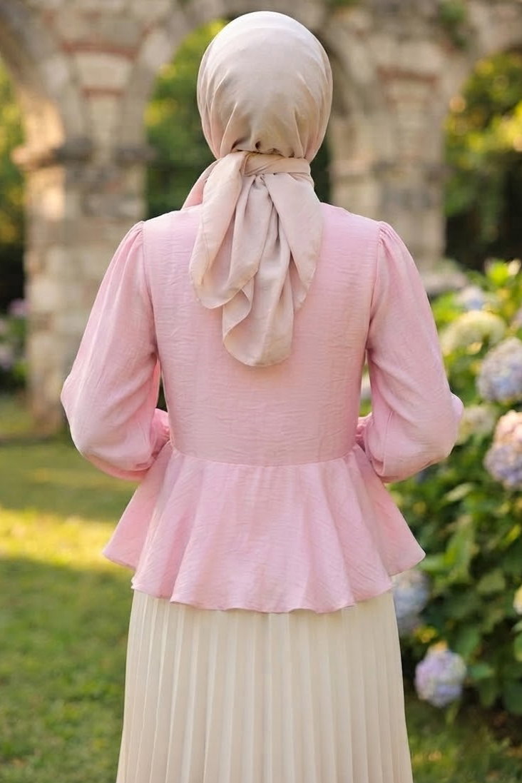 Eteği Pile Detaylı Gömlek Pembe - 28869-PEMBE - 3