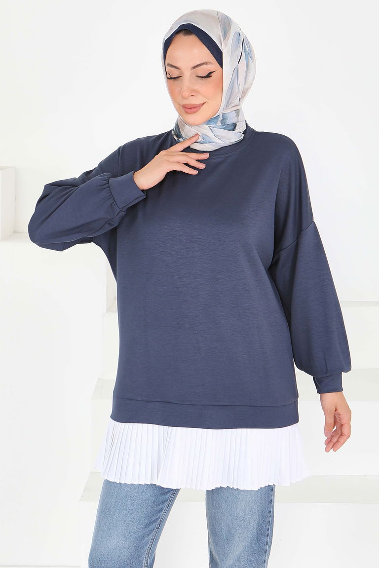 Eteği Pile Detaylı Modal Tunik - 27705-ANTRASIT - TOFİSA