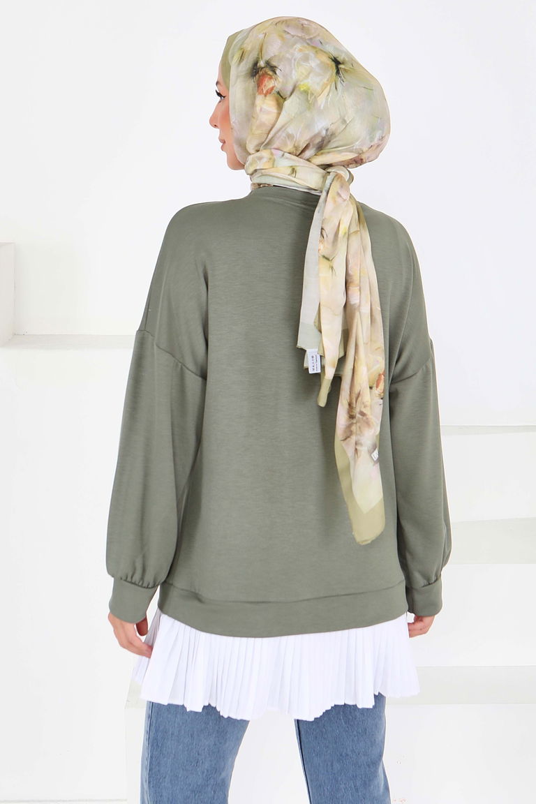 Eteği Pile Detaylı Modal Tunik - 27705-HAKI - TOFİSA