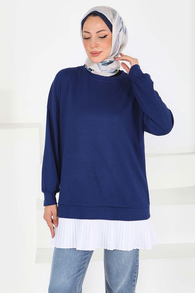 Eteği Pile Detaylı Modal Tunik - 27705-LACIVERT 