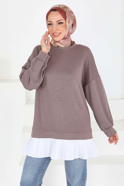 Eteği Pile Detaylı Modal Tunik - 27705-VIZON 
