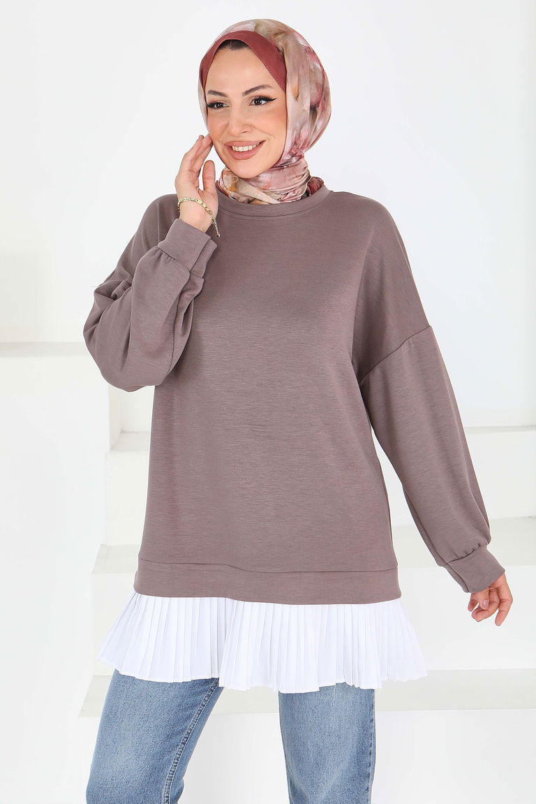 Eteği Pile Detaylı Modal Tunik - 27705-VIZON - TOFİSA