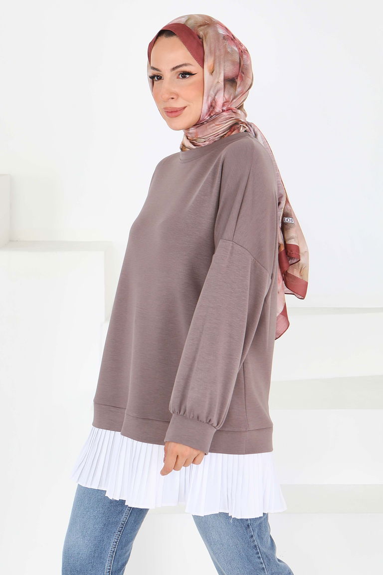 Eteği Pile Detaylı Modal Tunik - 27705-VIZON - TOFİSA