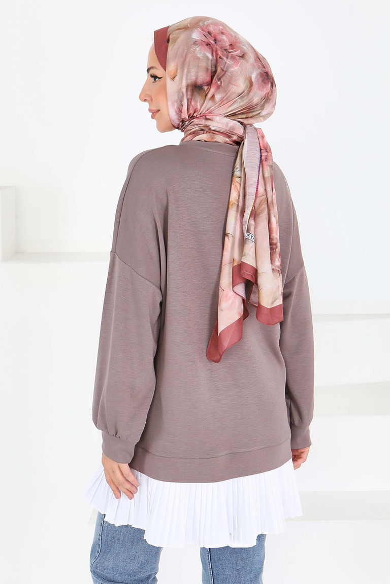 Eteği Pile Detaylı Modal Tunik - 27705-VIZON - TOFİSA